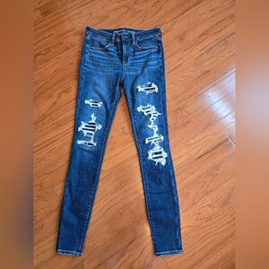 American Eagle Outfitters Junior Ripped Dark Blue Skinny Jeans